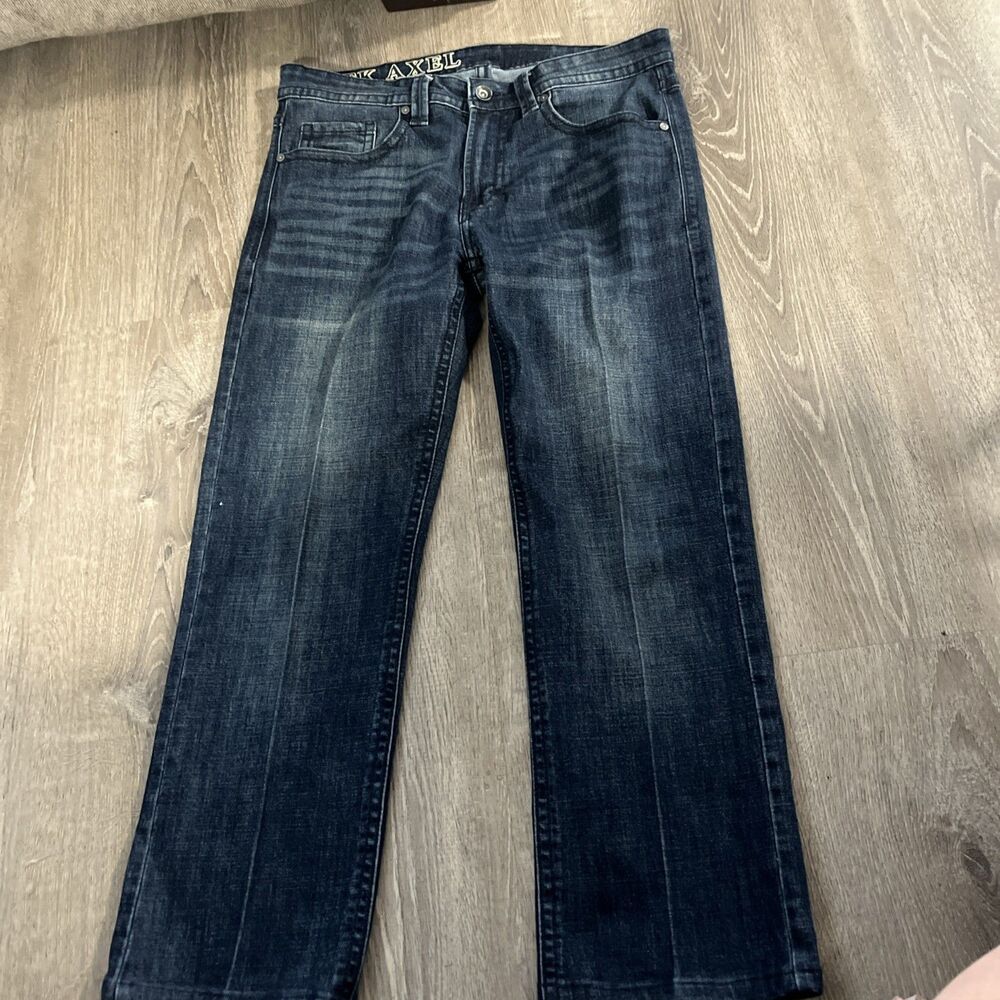 TK Axel Mens Denim Jeans Slim Bootcut Size 34/32 Dark Wash Blue Thick Stitch